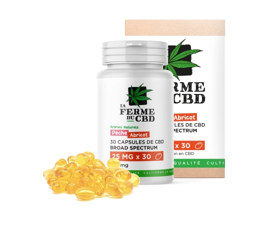 30 gélules CBD 25mg Pêche-Abricot